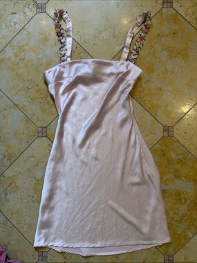 Princess Polly Pale Pink Satin Mini Dress with Floral-Strap Detail